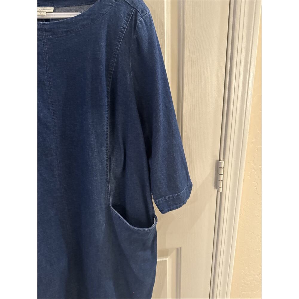 J. Jill Denim Shift Dress Pockets Minimalist Relaxed Cotton Sz Lge PT Dark Wash - Picture 2 of 10